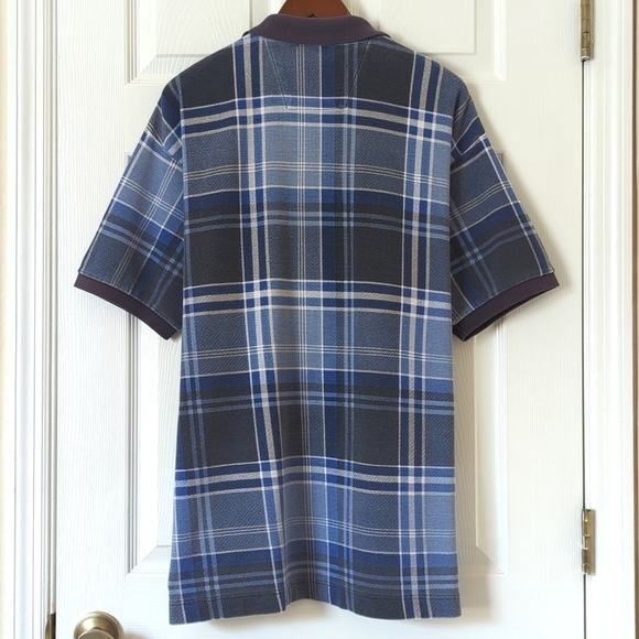 Nautica 90's Vintage Preppy Plaid Short Sleeve Henley Polo Shirt Navy Blue XL - Picture 9 of 10